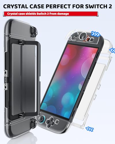 Image of Switch 2 Accessories Bundle for Nintendo Switch 2 2025(All in One Case Kit) | Portable Hard Shell Slim Case with Crystals Protective Cover kit, 2 HD Screen Protectors (7.9 Inch),Dust Plugs, 4 Thumb Grips