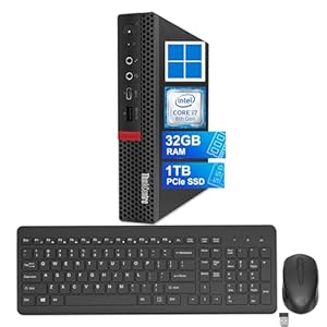 Lenovo ThinkCentre M720q Mini PC i7, M720Q Tiny Desktop Core i7-8th, 32GB RAM, 1TB SSD, teclado inalámbrico, Windows 11 Pro (renovado)
