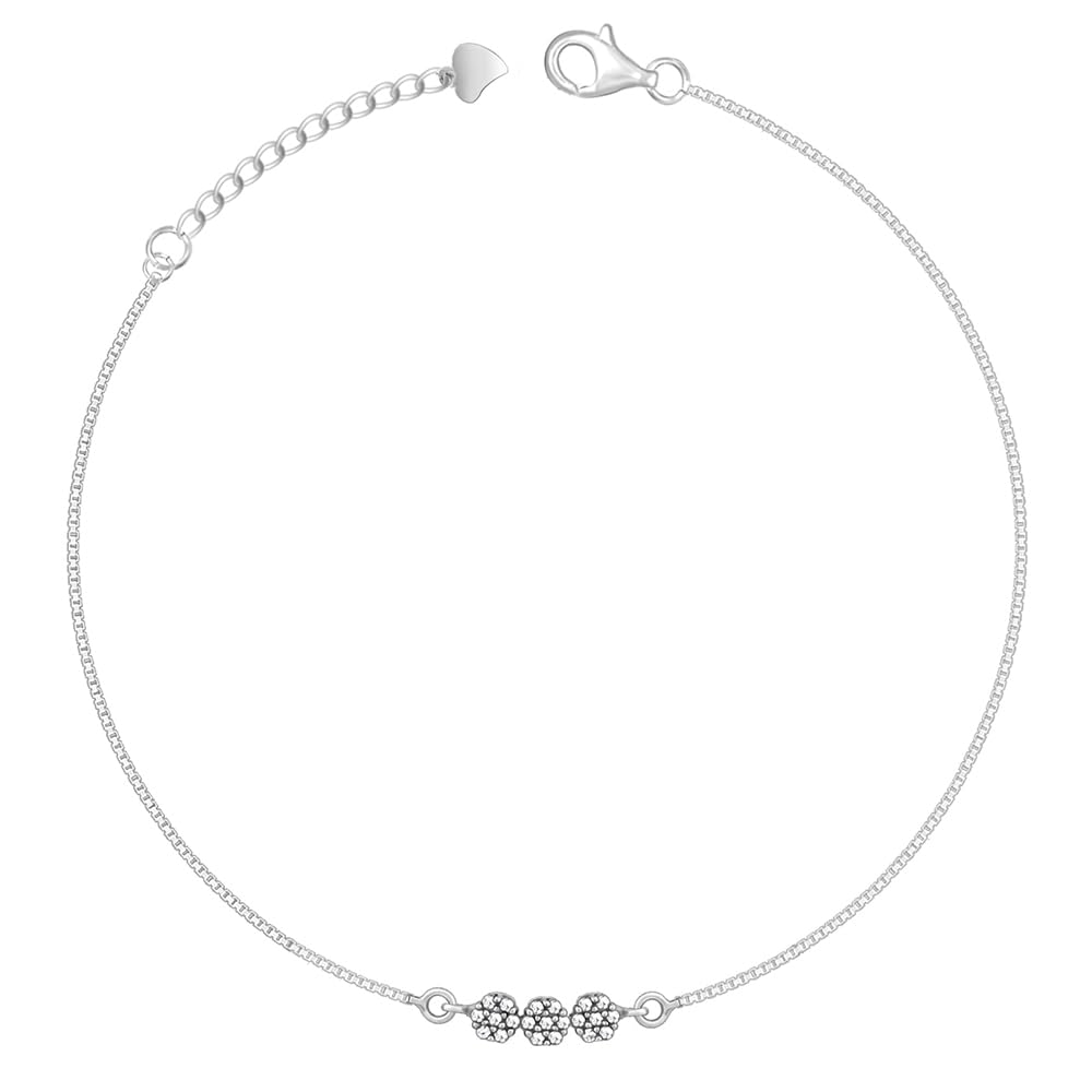 925 Silver Triple Flora Anklet,Single | Gifts for Women and Girls | With Certificate of Authenticity and 925 Stamp | 6 Months Warranty