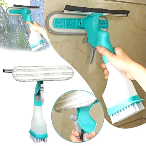 Limpador de Rodo de Janela com Spray, Ferramenta 4 em 1 para Limpeza de Vidros, Espelhos, Azulejos,