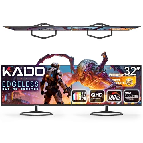 Image of Kado 2-Pack 32 inch 2560x1440 180Hz 1ms QHD Computer Monitor AMD FreeSync | 115% sRGB Fast Response Stacked Panoramic Gaming Setup Immersive, VESA Wall Arm Mount DisplayPort HDMI Built-in Speakers