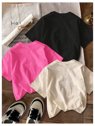 Image of SHENHE Girl's 3 Pack Cute Graphic Tees Cherry Bow Print Aesthetic Short Sleeve Shirt Tops
