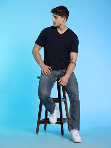 Image of Men's Cotton V-Neck T-Shirt-Soft, Breathable, Plain Solid Casual Tee for Everyday Wear & Layering