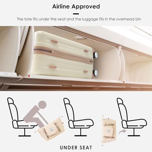 20-Inch Carry-On Luggage Set, ABS Hard Shell Two-Piece Travel Bag with USB Port, Cup Holder, Expandable Hardside Suitcase, Airline Approved Carry-On Spinner (Ivory and Gloden, 20-Inch)2