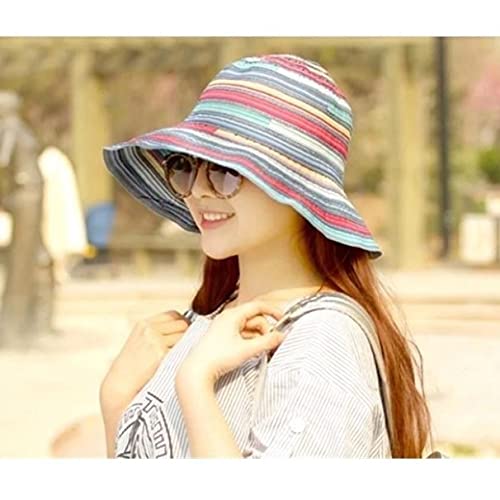 Aerveal 2019 Summer Women Hatswide Side Sun Hat Fashion Bucket Cap Women Travel Striped Beach Foldable Brimmed Cotton Hats Girls Sunhat (Color : Style Two)/Style Three/Cap Circumference: Free Size, 56 #TOP1