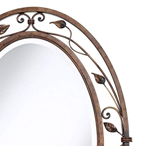 Franklin Iron Works Eden Park Oval Vanity Decorative Wall Mirror Vintage Rustic French Bronze Flower Vine Open Metal Frame Beveled 24" Wide For Bathroom Bedroom Living Room Home Office Entryway #TOP2