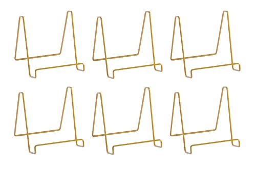 Tripar 6-Pack 6-Inch Metal Gold Painted Square Book Holder/Stand, Wire Mini Easel, Small Photo Stands for Table, Display for Picture Frames, Plaques & Plates