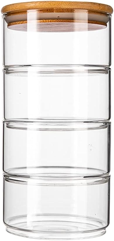 DOITOOL Airtight Glass Storage Canister with Lids: 4-Tier Stackable Round Food Storage Container Kitchen and Pantry Organization Canisters for Cereal, Tea, Nuts, Fruit & Snacks - 4.3" x 4.3" x 8.6"