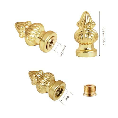 Image of 2 Pieces 1 /8IP Lamp Shade Finial Tiffany Victorian Finials for Lamps Threaded Lamp Cap Knob for Table Lamps or Floor Lamps (Brass)