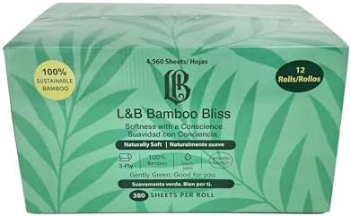L&B Bamboo Bliss Toilet Paper, 3-Ply, 12 Mega Rolls = 30 Regular Rolls, 380 Sheets per Roll, Septic Safe, Sustainable Bamboo Tissue image 5