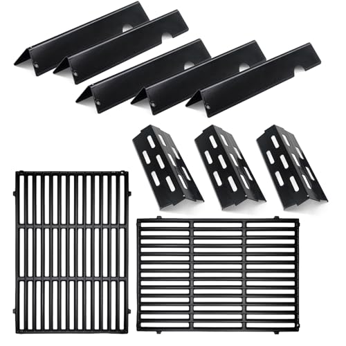 Porcelain-Enameled Grill Flavorizer Bar Heat Plates with 2PACK Cast Iron Cooking Grates Replacement Parts for Weber Genesis II 300 Series E-310 E-315 E-330 E-335 S-310 S-335 Grill Part Replaces