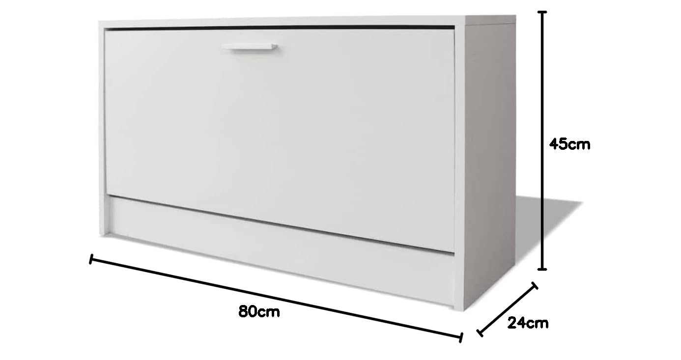 BAKAJI Scarpiera Salvaspazio Slim Compatto Portascarpe Cassetti Ribaltabili Arredamento Dimensioni Ridotte Mobile Basso Dimensioni 80x24x45 cm (Bianco)