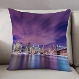 LEZUAHSH Fundas de Cojín Decorativo para Sala de Estar Sofás 50x50cm,Panorama Nocturno de Manhattan en Nueva York,Decoración Almohada Funda de Almohada