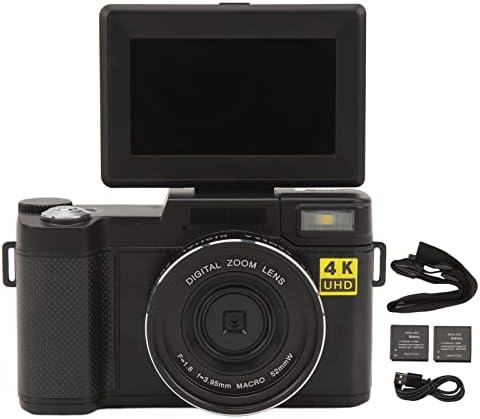 Cámara Vlogging, Cámara Digital 4K con Pantalla IPS de 3,2 Pulgadas, Zoom Digital 16X, Lente Gran Angular, Lente Macro, Cámara Digital Antivibración para Fotografía, Video, Viajes