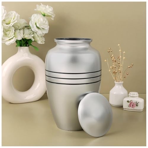 Image of ALPHA Living HOME Urns for Human Ashes Adult Female and Male 200+ Cubic Inches, Decorative Burial Urn, Funeral Cremation Urns for Women and Men, Handcrafted Urn for Ashes Adult (Silver Black)