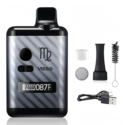 KinZon Vaporizador de hierba seca Virgo, cámara calefactora de cerámica, pantalla OLED y control de temperatura (Gris)