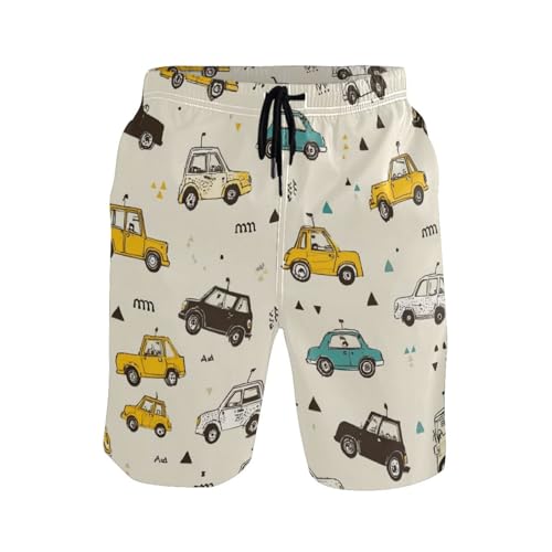 Maillot Homme Tunnelzug ajustable imprimé voitures crème pour surf et piscine