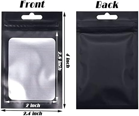 150 Pcs Mylar Bags Black Foil Ziplock Bags Resealable Smell Proof Baggies with Front Clear Window, Food Storage Pouches, Sample Bags, Party Gift Packaging Bags (2.4 x 4 Inch)