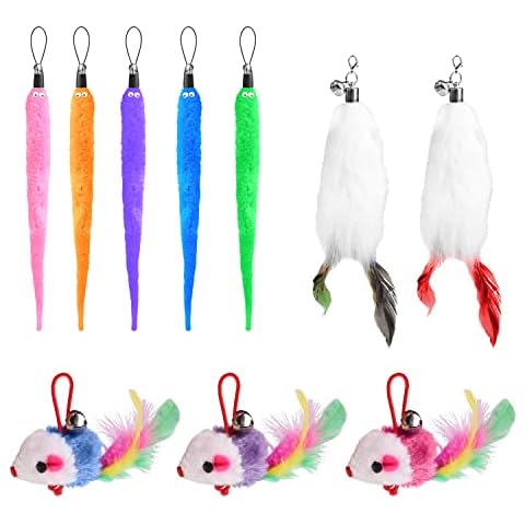 Tyasoleil Interactive Cat Feather Toy Accessory, 10 pcs Teaser Accessories Replacements with Bell, Indoor Cat Toy Kitten Chase Motion (10pcs) Cover