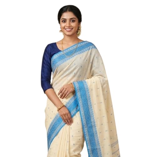 Image of eC ESHA'S COLLECTION Women's Traditional Pure Cotton Katki Tant Saree Without Blouse Piece