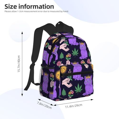 Casual Daypack Big Capacity Anti-Theft Multipurpose Shoulder Bag for Outdoors Bicycle, Halloween Trippy Eyes Cat Weedleaf Flower Bags, Travel Hiking Daypack Lightweight Waterproof4