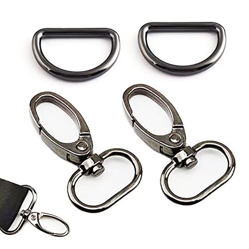 D Ring for Purse+ Swivel Snap Hooks 12 PCS Purse Hardware for Bag Making, 1 Inch Swivel Clasp Snap Hooks Lobster Claw Clasps Purse Hardware for Bag Making Keychain Hardware -Gun Black