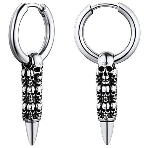 FaithHeart Créoles Pendante Crane Homme Acier Inoxydable Boucle d'Oreilles Gothique Tête de Mort Bijoux Biker Punk