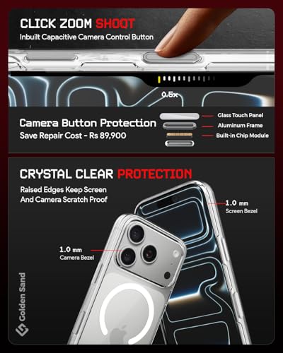 Image of Golden Sand Aura MagSnap Series Transparent Back Cover for iPhone 17 Pro Max 5G | Ultra-Clear Glass Feel | Military Grade Protective Case, Camera Protection (Crystal Clear)