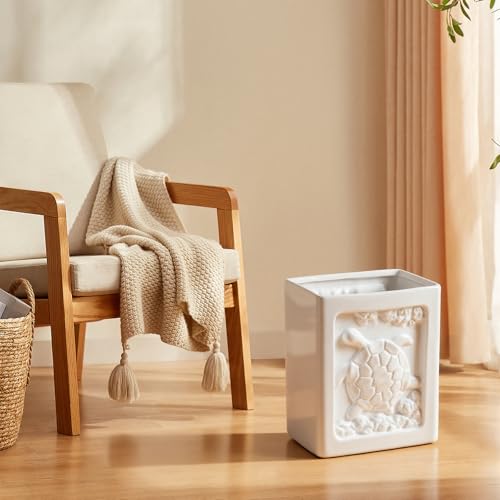 Image of Small Bathroom Trash Can - 1.85 Gallon Wastebasket Garbage Can Container Bin for Kitchens, Bathrooms, Laundry Room, Offices (Square /White)