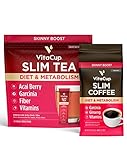 VitaCup Slim Instant Tea Packets Acai Oolong tea 24ct + Slim Instant Medium-Dark Ground Coffee 11oz, w/B Vitamins, Garcinia Camogia, Fiber, For Diet & Metabolism Support