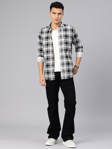 Image of Majestic Man Men's Pure Cotton Checkered Slim Fit Casual Shirt - Full Sleeve | Trendy & Comfortable