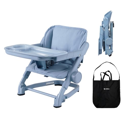 Image of Feed Me 3-in-1 Travel High Chair Booster Seat for Infants and Toddlers - Transitional, Compact & Fits Any Chair, Swivel Tray, Airy Blue