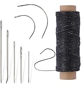55Yards Waxed Thread with 7 Pcs Leather Needles for Hand Sewing 150D Flat Sewing Waxed Thread Lea...