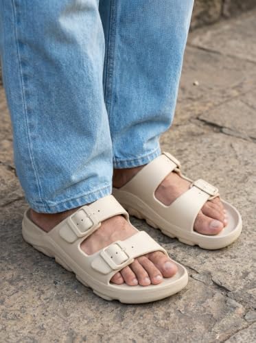Image of Carlton London Men's Casual Thong Flip Flops with Striped Straps and Metallic Accent