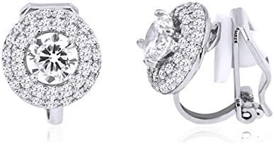 QUKE Cubic Zirconia Crystal Clip On Stud Earrings Non Pierced Earrings For Women Girls Circular Jewelry