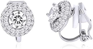 QUKE Cubic Zirconia Crystal Clip On Stud Earrings Non Pierced Earrings For Women Girls Circular Jewelry
