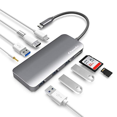 Elando USB C Hub, Aluminum USB Type C Hub with 4K HDMI, USB-C Power Delivery, USB 3.0, USB 2.0, Audio Jack SD/TF Card Reader Compatible for USB C Devices