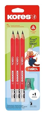 Kores Trener: Jumbo ołówki dla dzieci, miękka końcówka HB i gumka, trójkątny ergonomiczny kształt, przybory szkolne do rozwijania umiejętności pisania, 3 sztuki