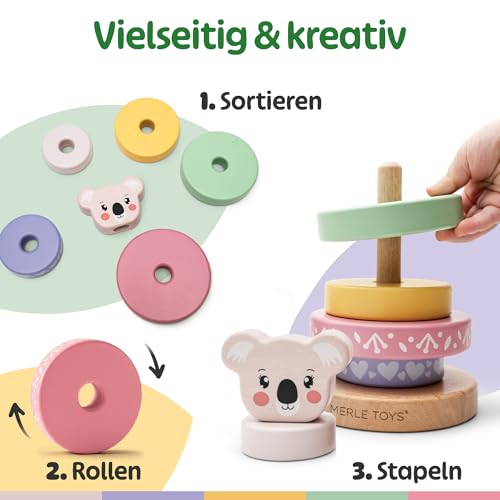 Merle Toys Holz Stapelturm ab 1 Jahr, Baby Stapelturm Holz, 100% FSC, Koala – Ansicht 3