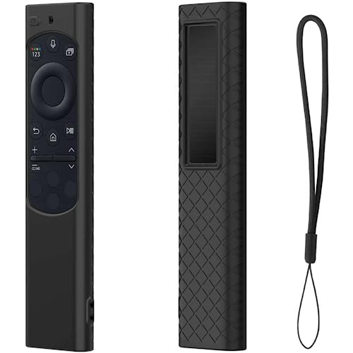 USTIYA Remote Case for Samsung Smart TV 2022 BN59-01385 BN59-01386 BN59-01391 TM2280E Funda Remote Solar Charging,Silicone Protective Cover,Hanging Rope (Black)