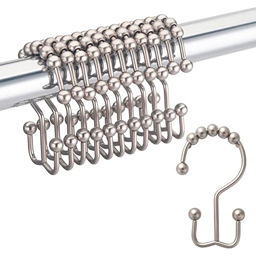 Image of Shower Curtain Hooks Rust Resistant Shower Curtain Rings Metal Glide Rollers Shower Hooks for Bathroom Shower Curtain Rods Curtains, Set of 12