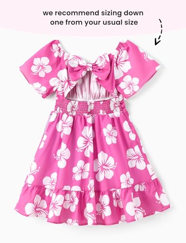 Image of Disney Stitch Minnie Frozen Elsa Princess Girls Backless Dress Off Shoulder /Short Sleeve Cinched Waist Kids Clothes Ages 2-13