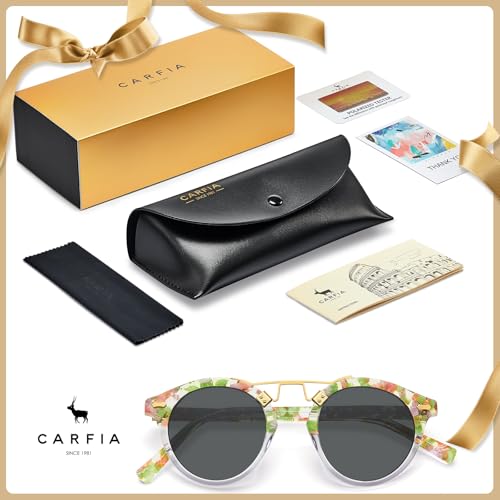 Image of CARFIA Small Face Acetate Polarized Sunglasses for Women UV Protection, Retro Double Bridge Eyewears Metal Brow Round Sunnies
