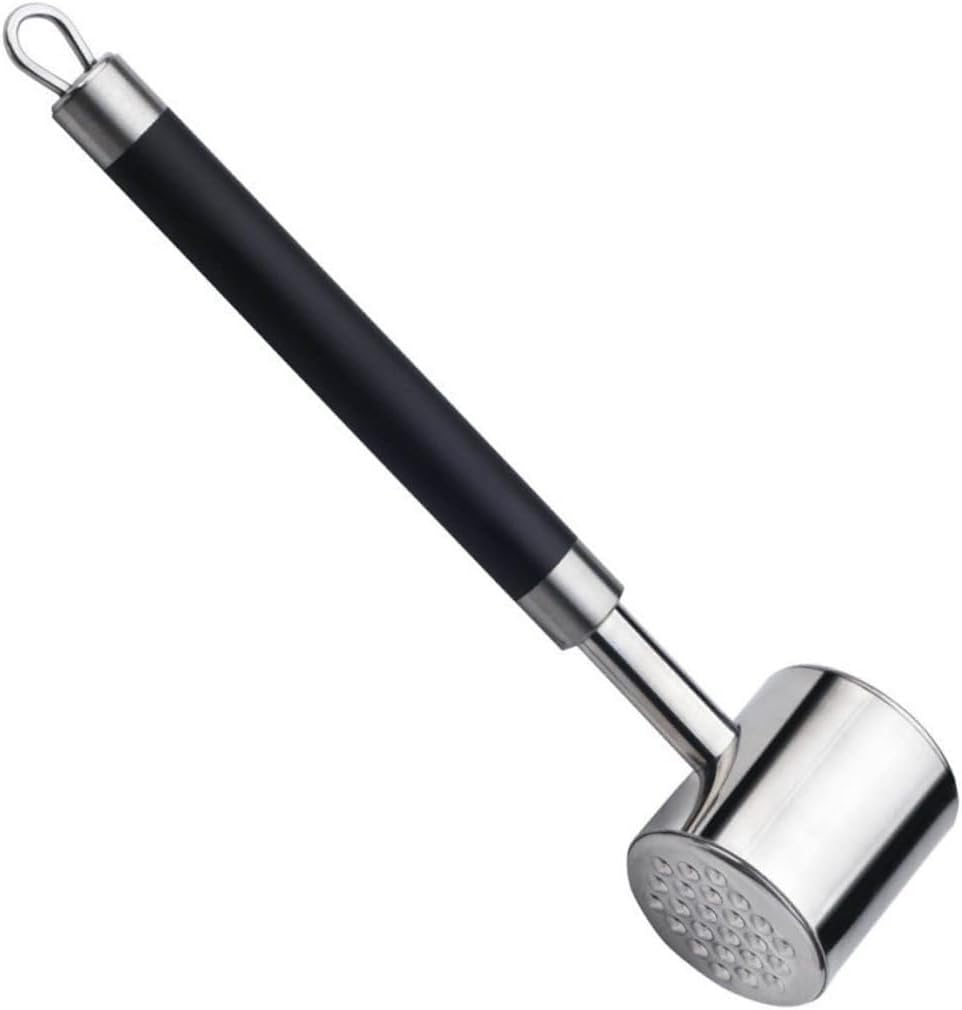 Dual Sided Meat Tenderizer Mallet 304 Stainless Steel Beef Pork Hammer with Black Non-slip Handle for Kitchen Steak Poultry Pounder