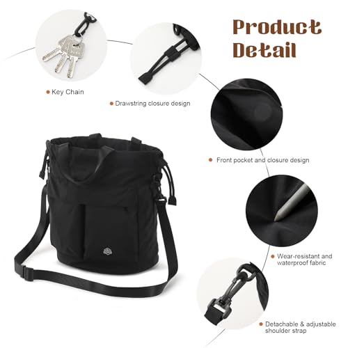 Bucket Bag for Women Super Lightweight Tote Handbag Nylon Crossbody Bag Drawstring Hobo for Travel Hiking Music Festival4