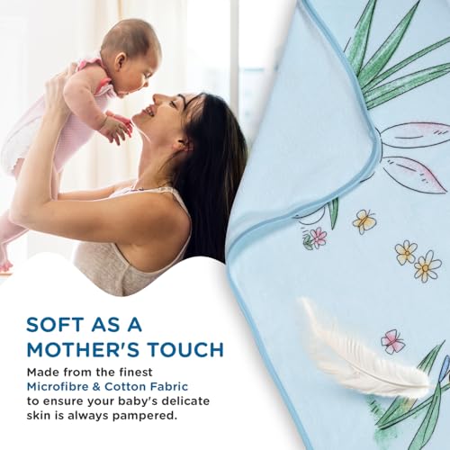 Image of Mee Mee Hooded Baby Bath Towel for New Born | Wash Cloth, Quick Absorbent, Can be Used for Baby Swaddling, Extra Soft Cotton Towels for Kids /Toddlers /Infants /Babies, Pack of 1, (Blue Flowers) 80X80 CM
