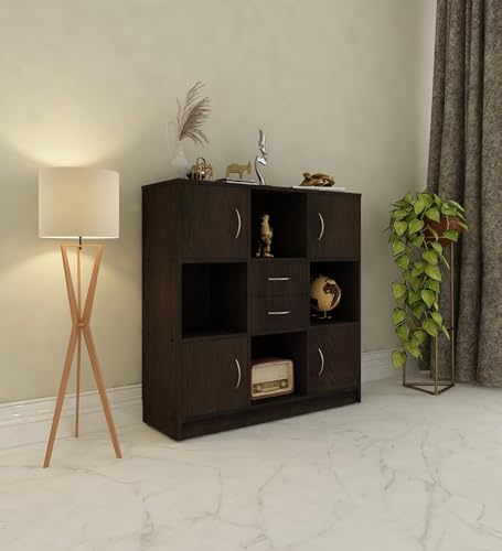 Image of Settle Multipurpose Storage Unit | Engineered Wood Free Standing Cabinet | Sideboard Storage Organizer with Shelves & Doors | Dark Wenge | DIY Assembly