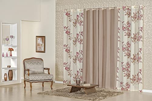 Cortina Floratta 2,00m x 1,70m Floral Estampada Para Sala Ou Quarto Caqui
