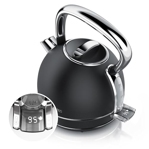 Arendo - Wasserkocher Edelstahl mit Temperatureinstellung - LED Anzeige mit Touch Panel - Wasserkessel Retro Vintage – 1,7 Liter – Warmhaltefunktion – Zwischenmessung – austauschbarer Kalkfilter Arendo - Wasserkocher Edelstahl mit Temperatureinstellung - LED Anzeige mit Touch Panel - Wasserkessel Retro Vintage – 1,7 Liter – Warmhaltefunktion – Zwischenmessung – austauschbarer Kalkfilter