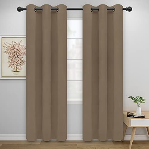 Image of Easy-Going Blackout Curtains for Bedroom, Solid Thermal Insulated Grommet and Noise Reduction Window Drapes, Room Darkening Curtains for Living Room, 2 Panels(42x84 in, Camel)